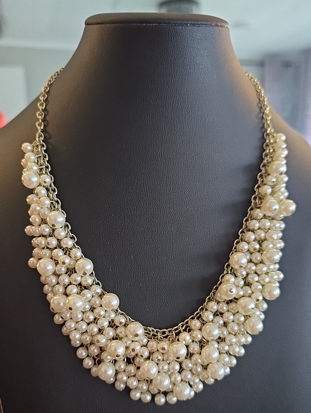 Pearl Cluster Bib Necklace - Cream Pearl Statement Necklace